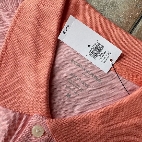 NWT Banana Republic Luxury Touch Polo Shirt Men M Coral Light Salmon Polo Shirt - Picture 2 of 7